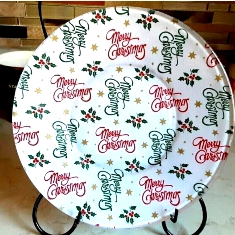 Christmas Decorative Handmade 8"‎ Plate MERRY CHRISTMAS Gold Stars